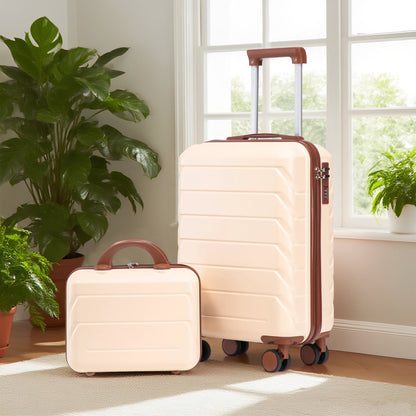 2-piece beige ABS spinner luggage set, 14/20 in, by HouseOfZazla with brown trim on Tampa Home & Garden Store