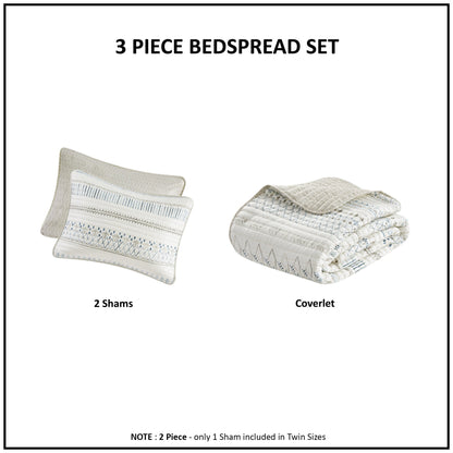 Printed microfiber seersucker quilt set taupe/blue, reversible; includes 2 shams and coverlet on Tampa Home & Garden Store