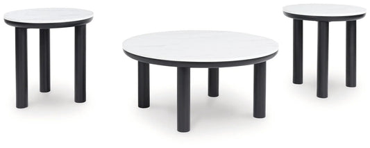 Xandrum Occasional Table Set (3pc) with white marble tops and black legs on Tampa Home & Garden Store