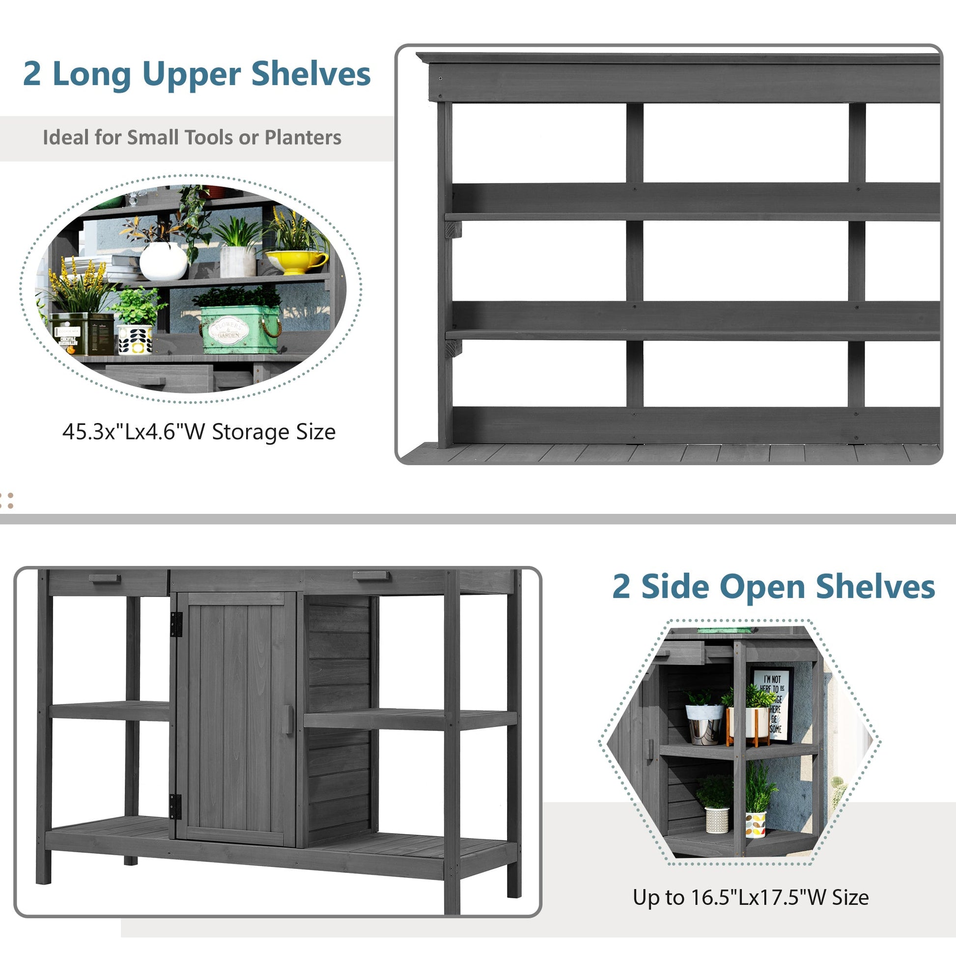 Topmax 66'' Large farmhouse wooden potting bench with 2 long upper shelves by HouseOfZazla on Tampa Home & Garden Store