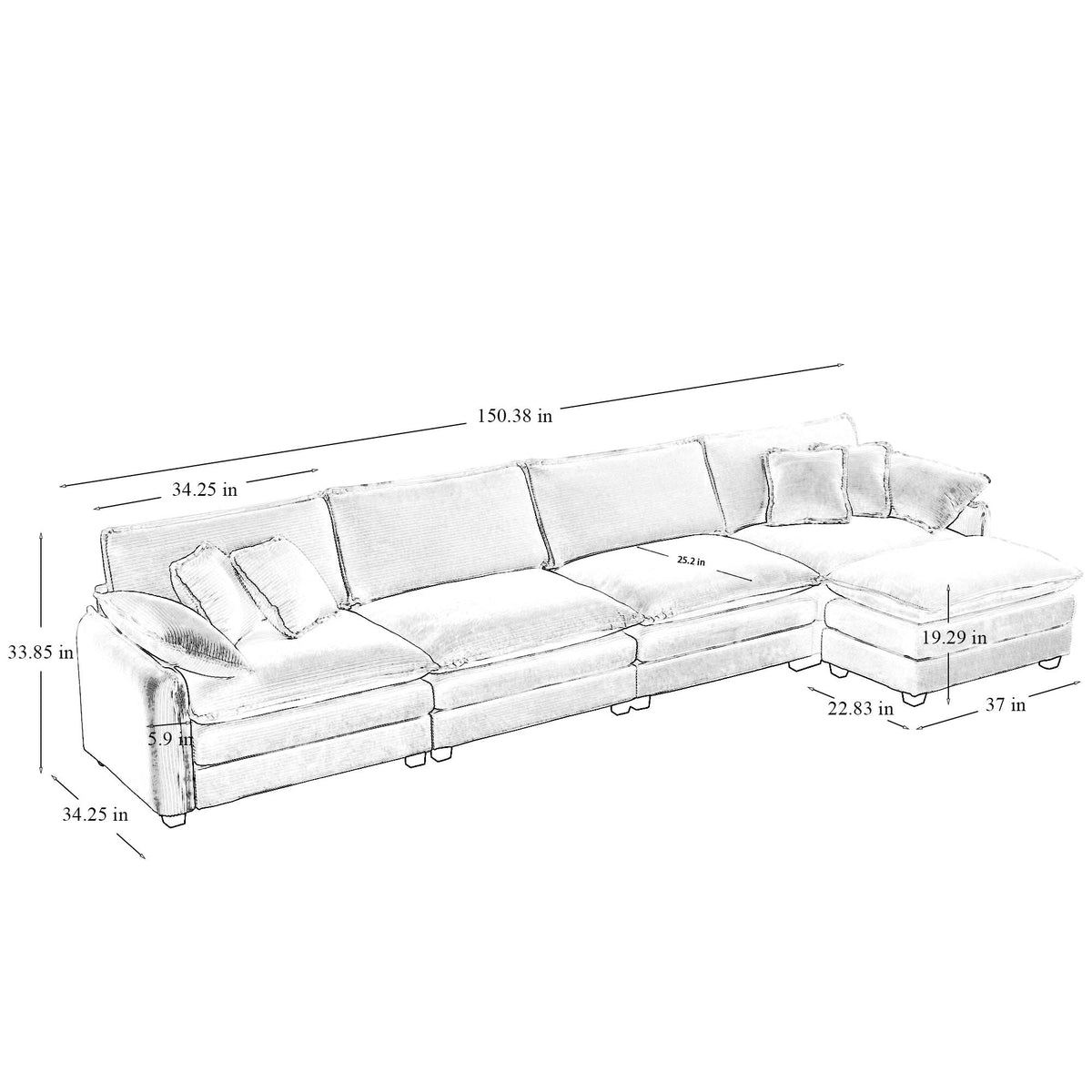 4-seater sofa with corduroy upholstery and footstool by HouseOfZazla on Tampa Home & Garden Store