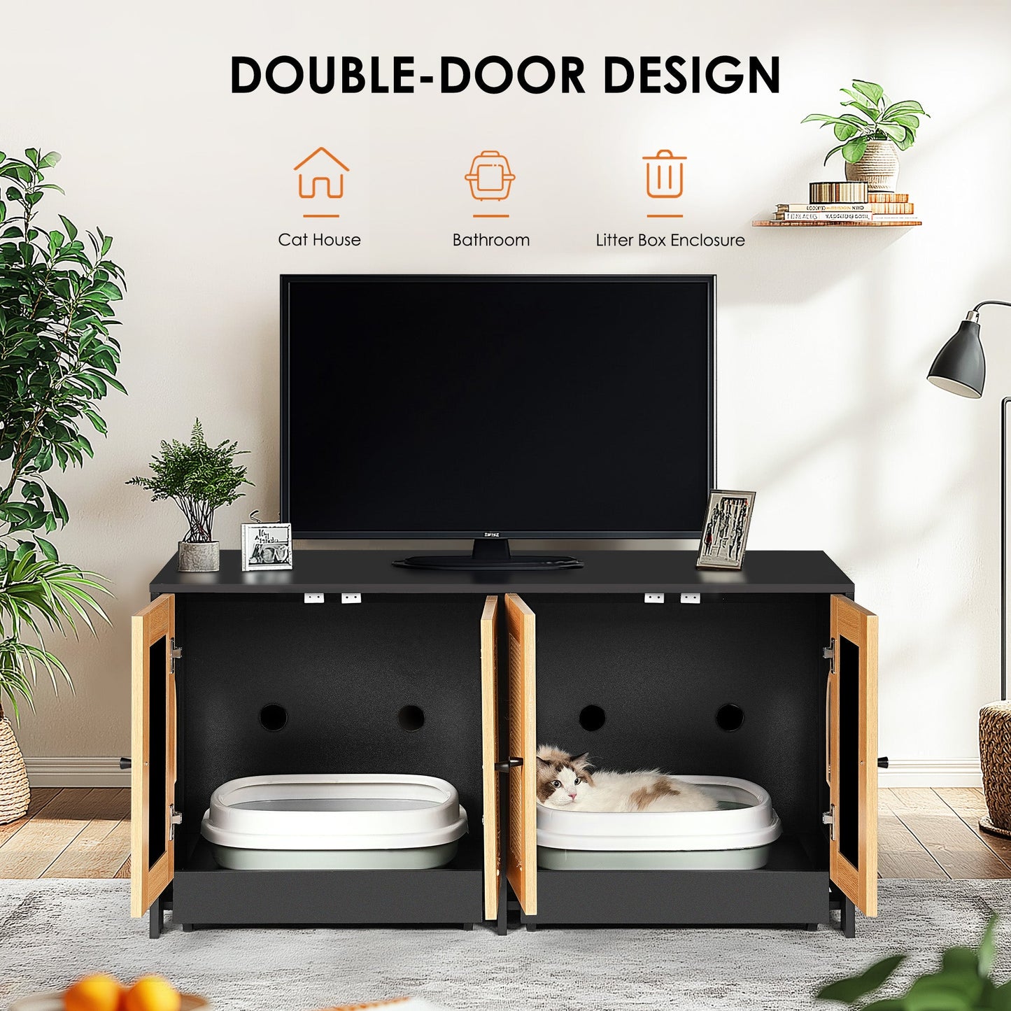 Double litter box enclosures for cats pair by HouseOfZazla with light wood frames on Tampa Home & Garden Store