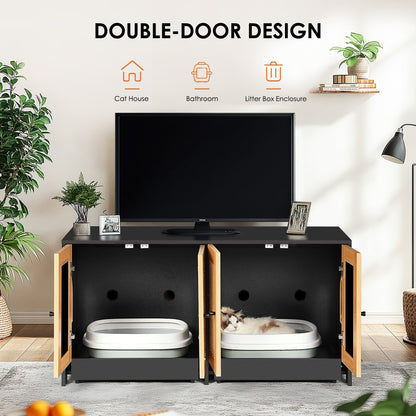 Double litter box enclosures for cats pair by HouseOfZazla with light wood frames on Tampa Home & Garden Store