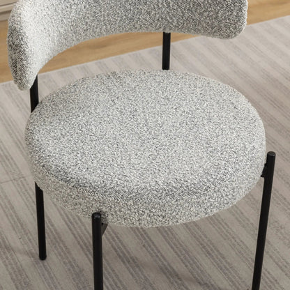 Set of 2 boucle dining chairs with gray fabric and black legs on Tampa Home & Garden Store