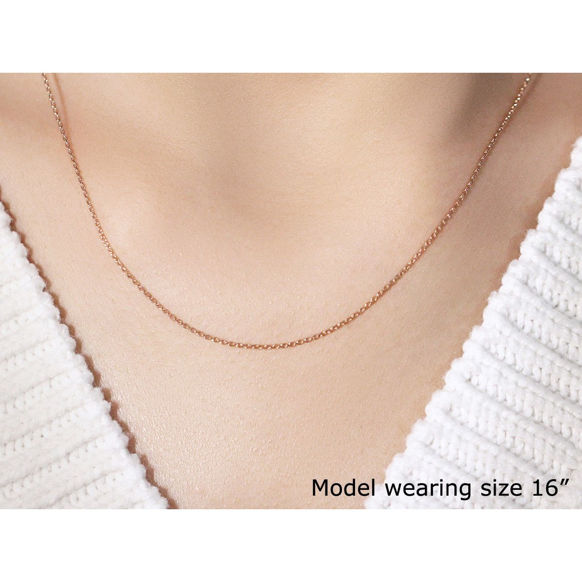 Necklace 14k rose gold oval cable link chain 0.97mm, by Bids.com, model wearing size 16 on Tampa Home & Garden Store