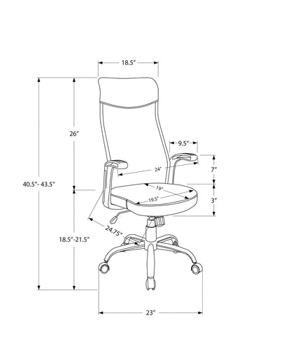Office chair with adjustable height, swivel base, and armrests by Unique Piece Furniture dimensioned line drawing on Tampa Home & Garden Store