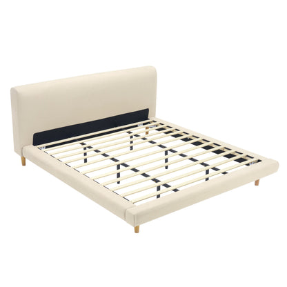 King Size Beige and Chunky Upholstered Bed Frame