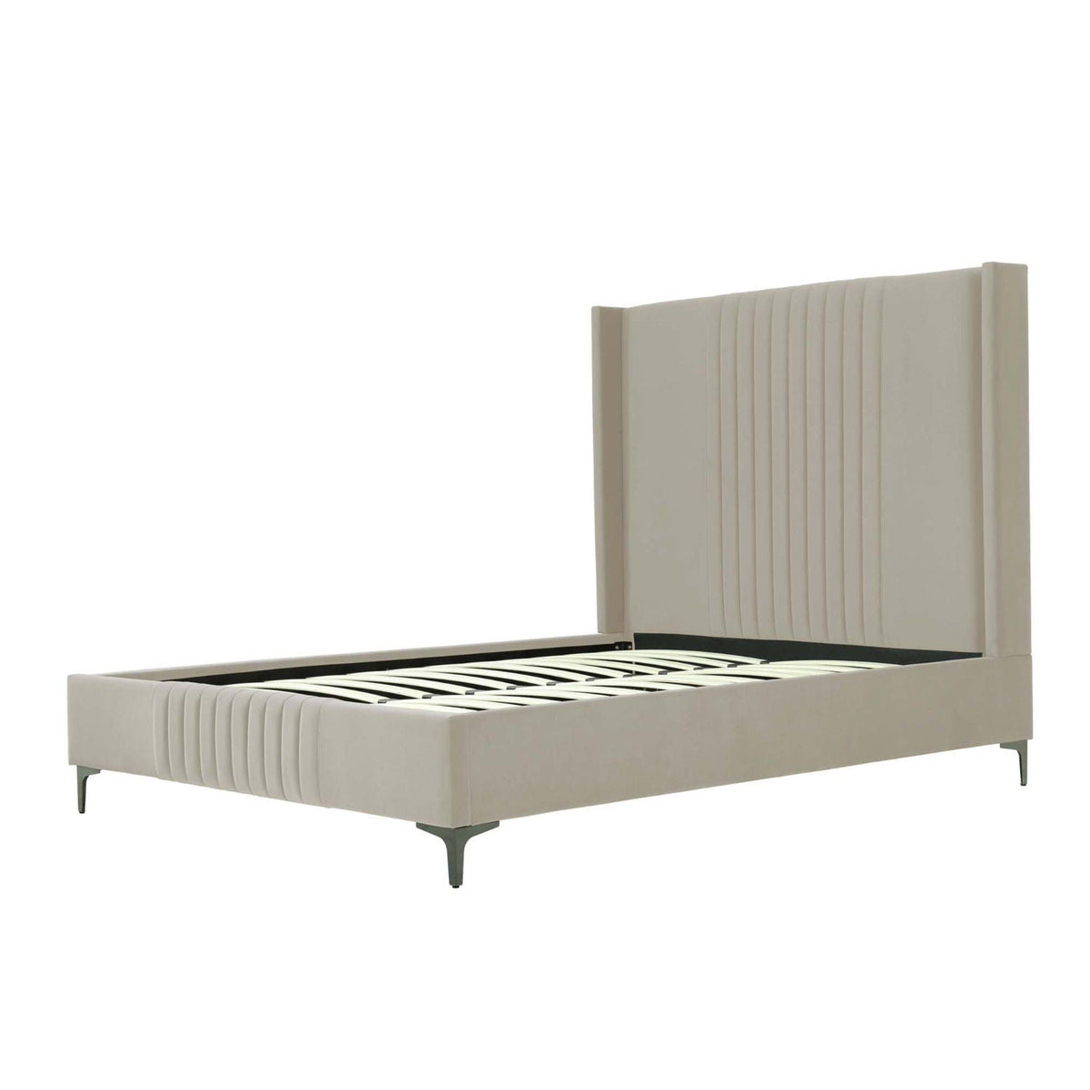 Promenade upholstered bed by HouseOfZazla with beige fabric headboard and slats on Tampa Home & Garden Store