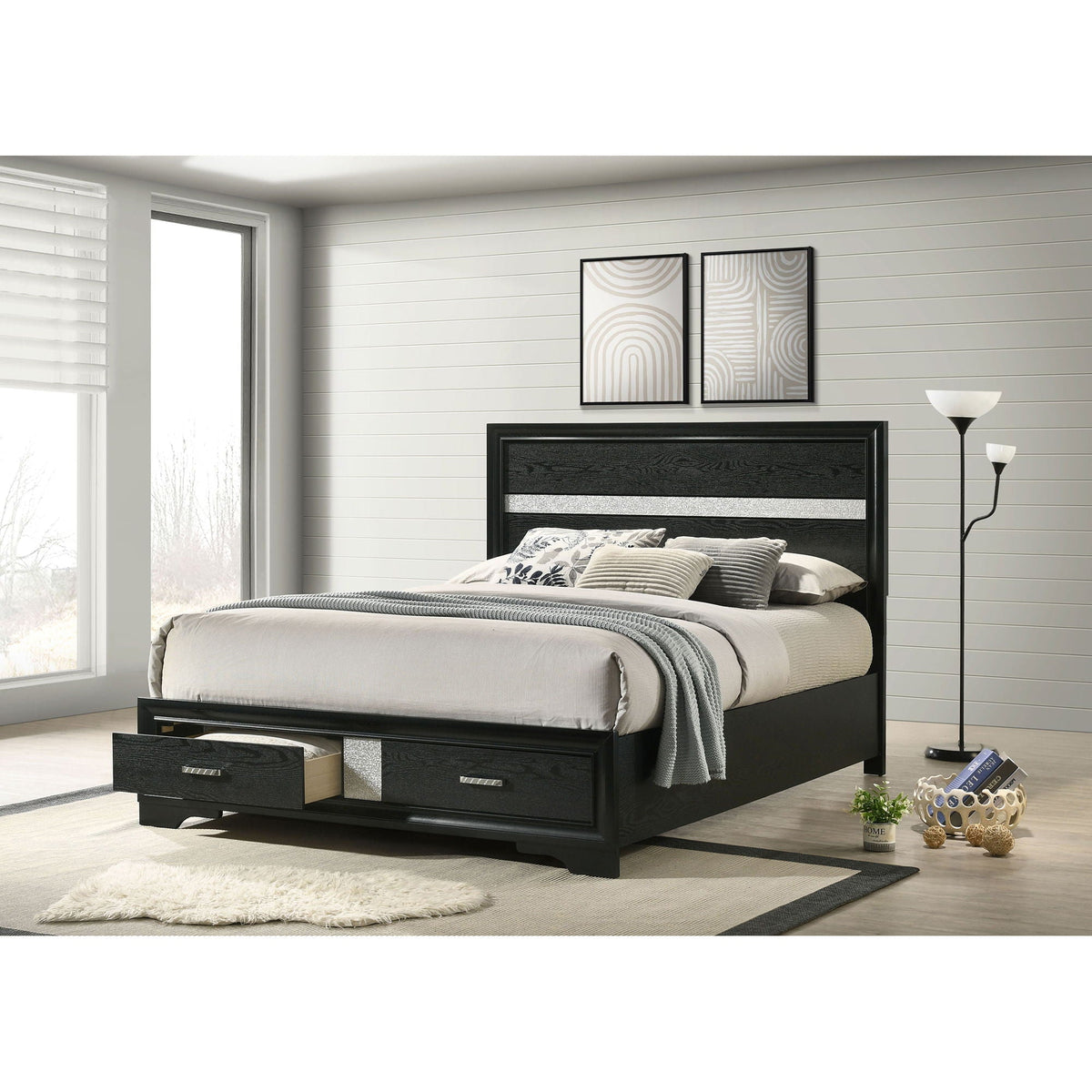 Orchid Storage Panel Bed by HouseOfZazla black platform bed with dual under-bed drawers on Tampa Home & Garden Store