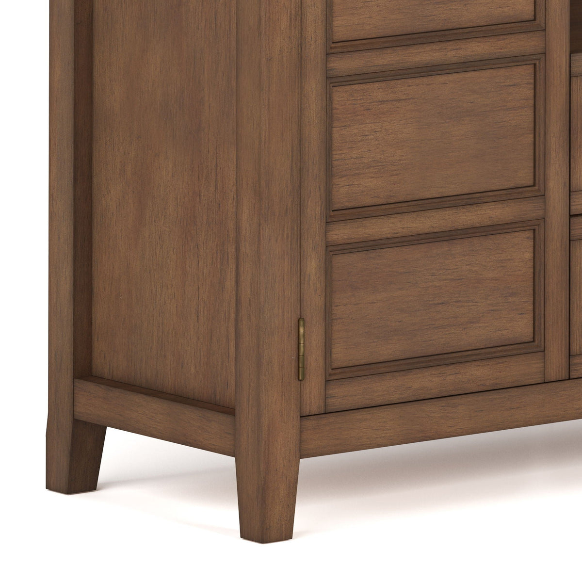 Handcrafted tall wooden TV stand with paneled storage drawers in warm brown finish on Tampa Home & Garden Store