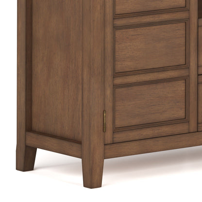 Handcrafted tall wooden TV stand with paneled storage drawers in warm brown finish on Tampa Home & Garden Store