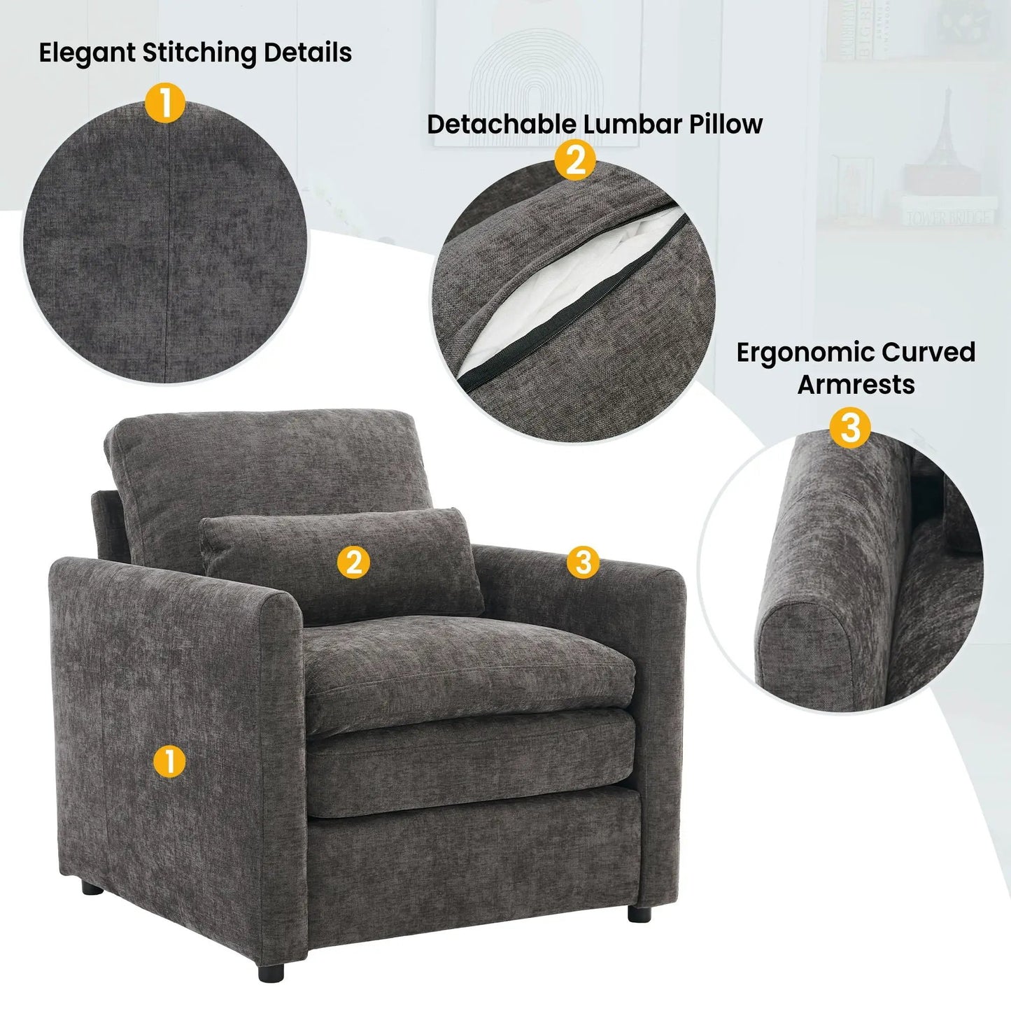 Cozy Upholstered Cushion Armchair for Living Room