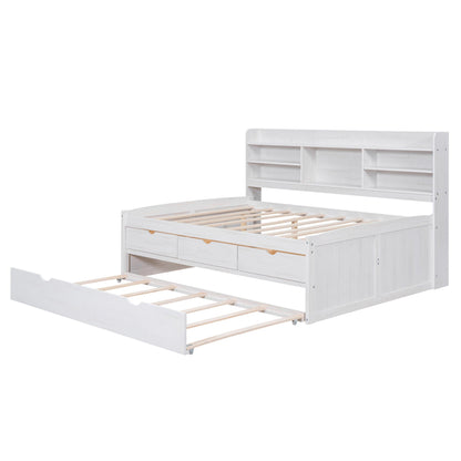 Captain bed with built-in bookshelves and 3 storage drawers and trundle in white by HouseOfZazla on Tampa Home & Garden Store
