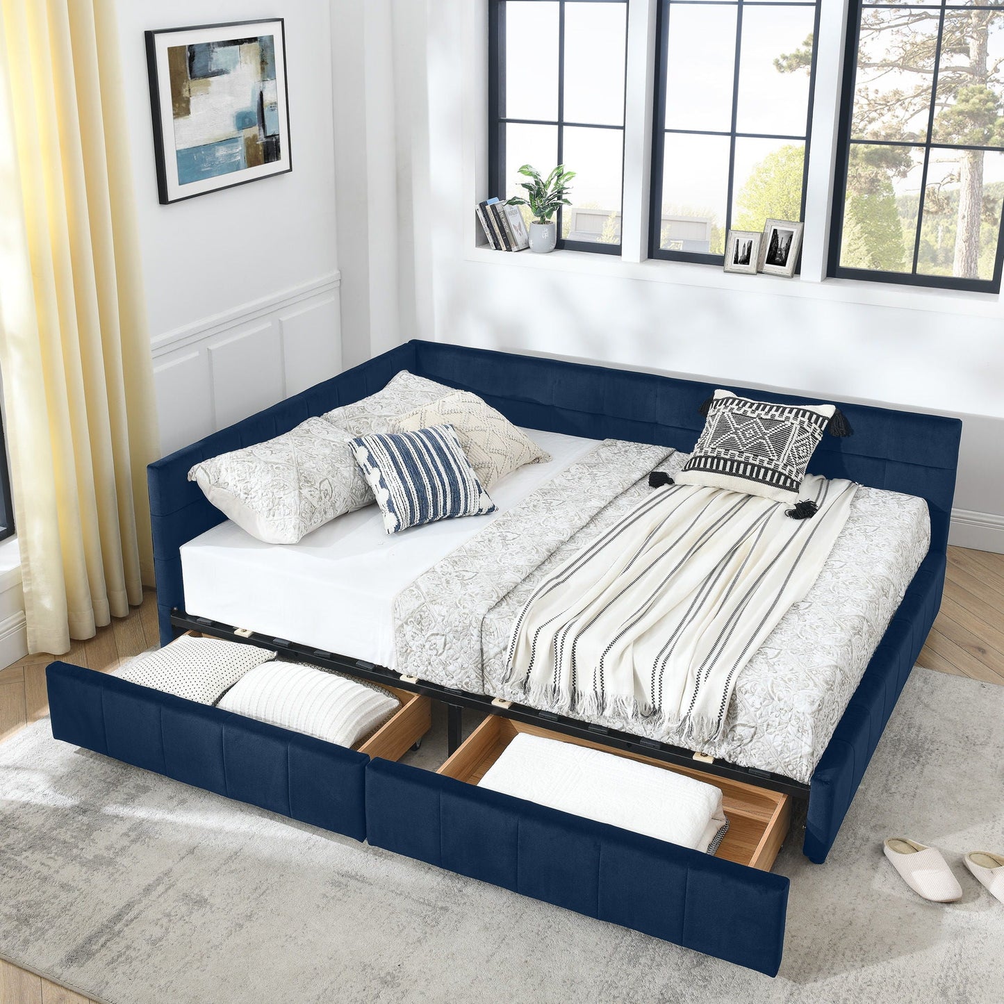 Elegant Upholstered Bed Frame And Armrests