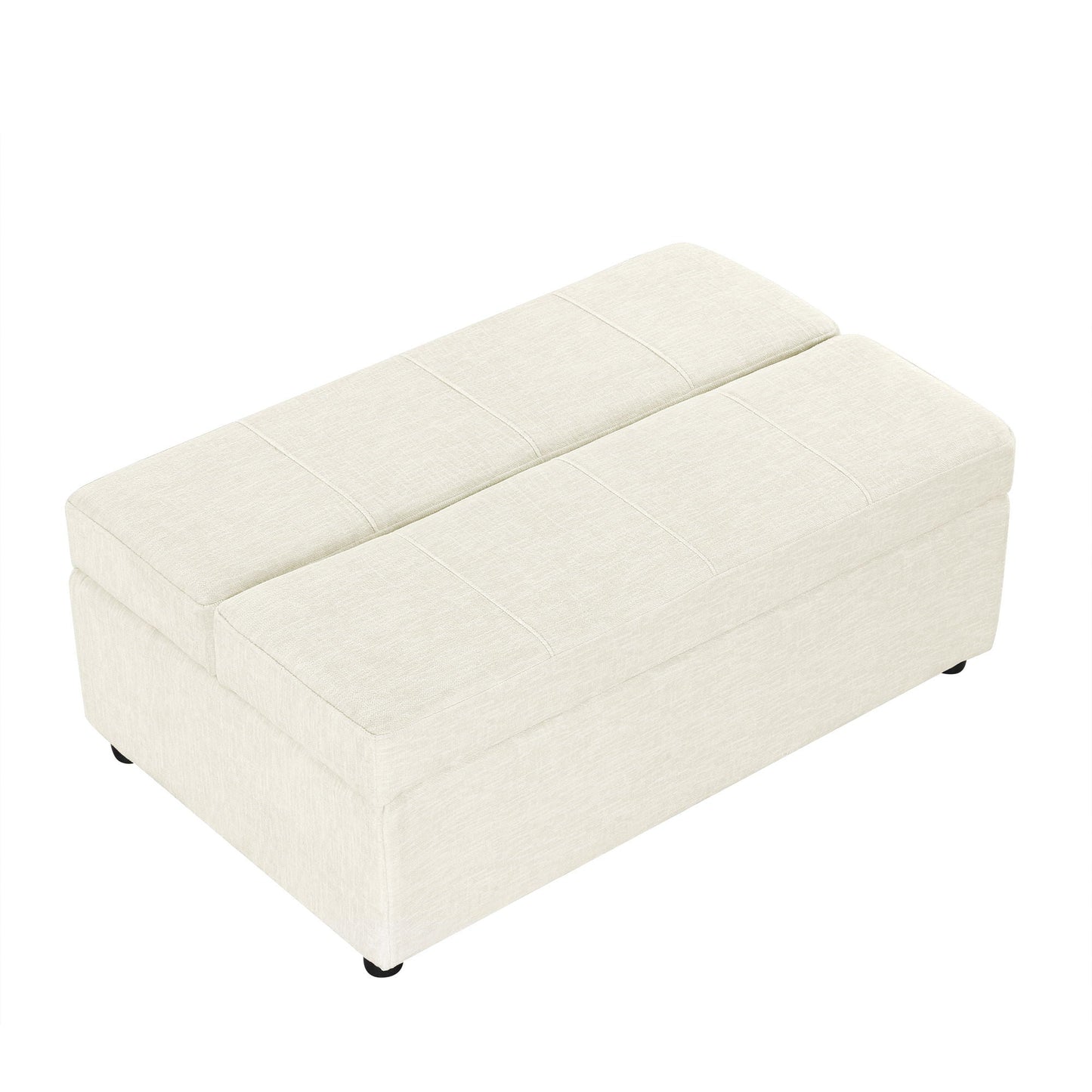 Twin size folding ottoman sleeper bed with mattress in beige fabric, corner view on Tampa Home & Garden Store