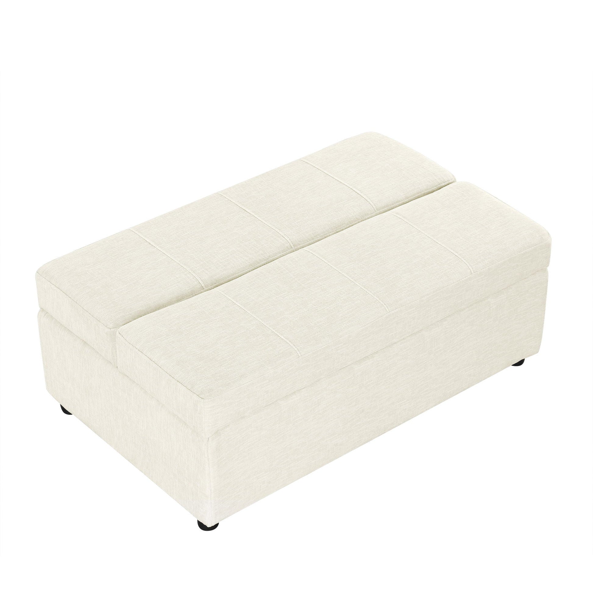 Twin size folding ottoman sleeper bed with mattress in beige fabric, corner view on Tampa Home & Garden Store