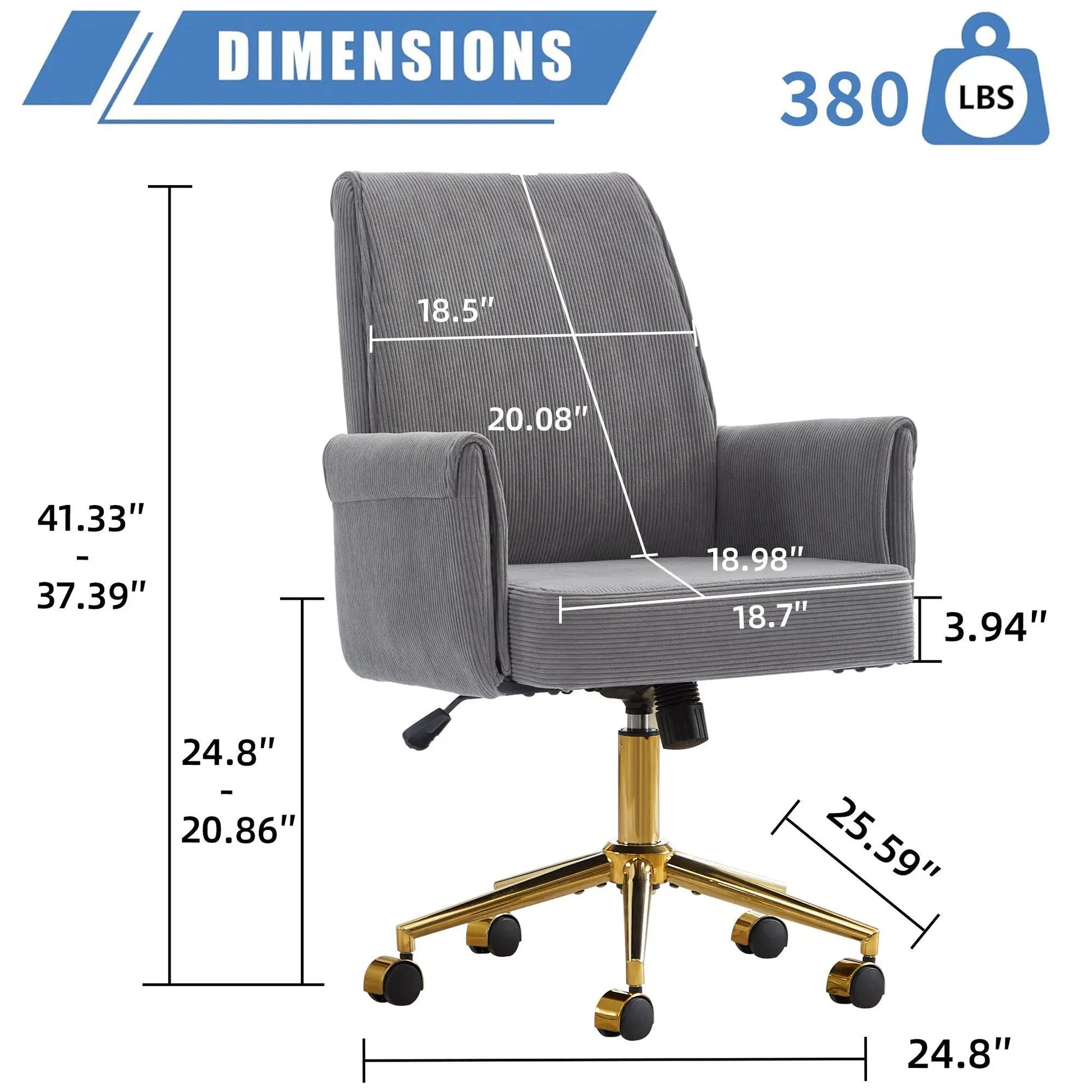 Ergonomic mid back swivel office chair in grey fabric with padded arms by Unique Piece Furniture on Tampa Home & Garden Store