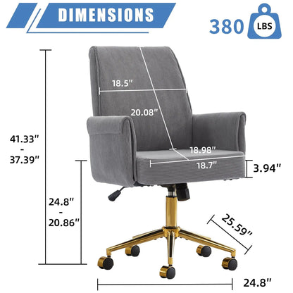 Ergonomic mid back swivel office chair in grey fabric with padded arms by Unique Piece Furniture on Tampa Home & Garden Store