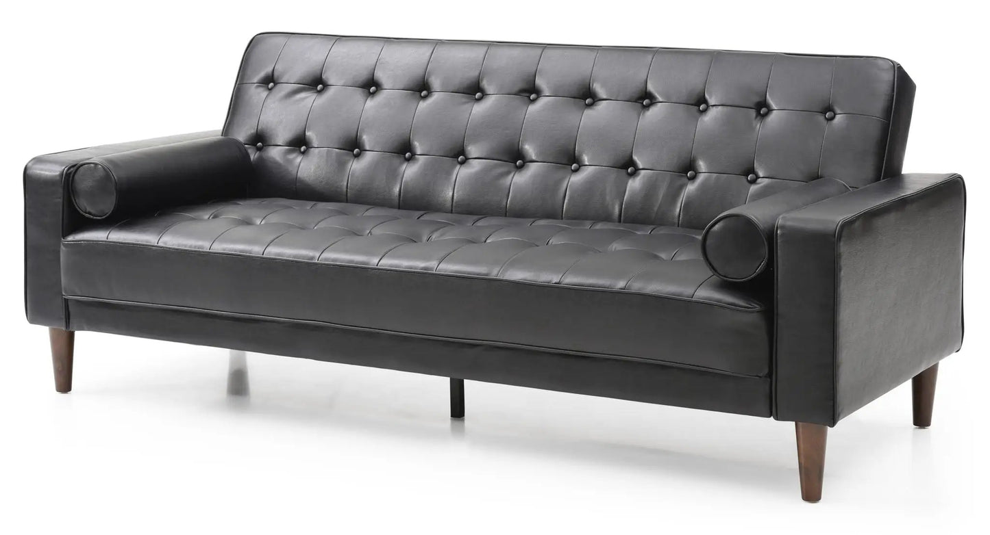 Andrews Sofa Bed futon in black tufted leather with wood legs by Unique Piece Furniture on Tampa Home & Garden Store