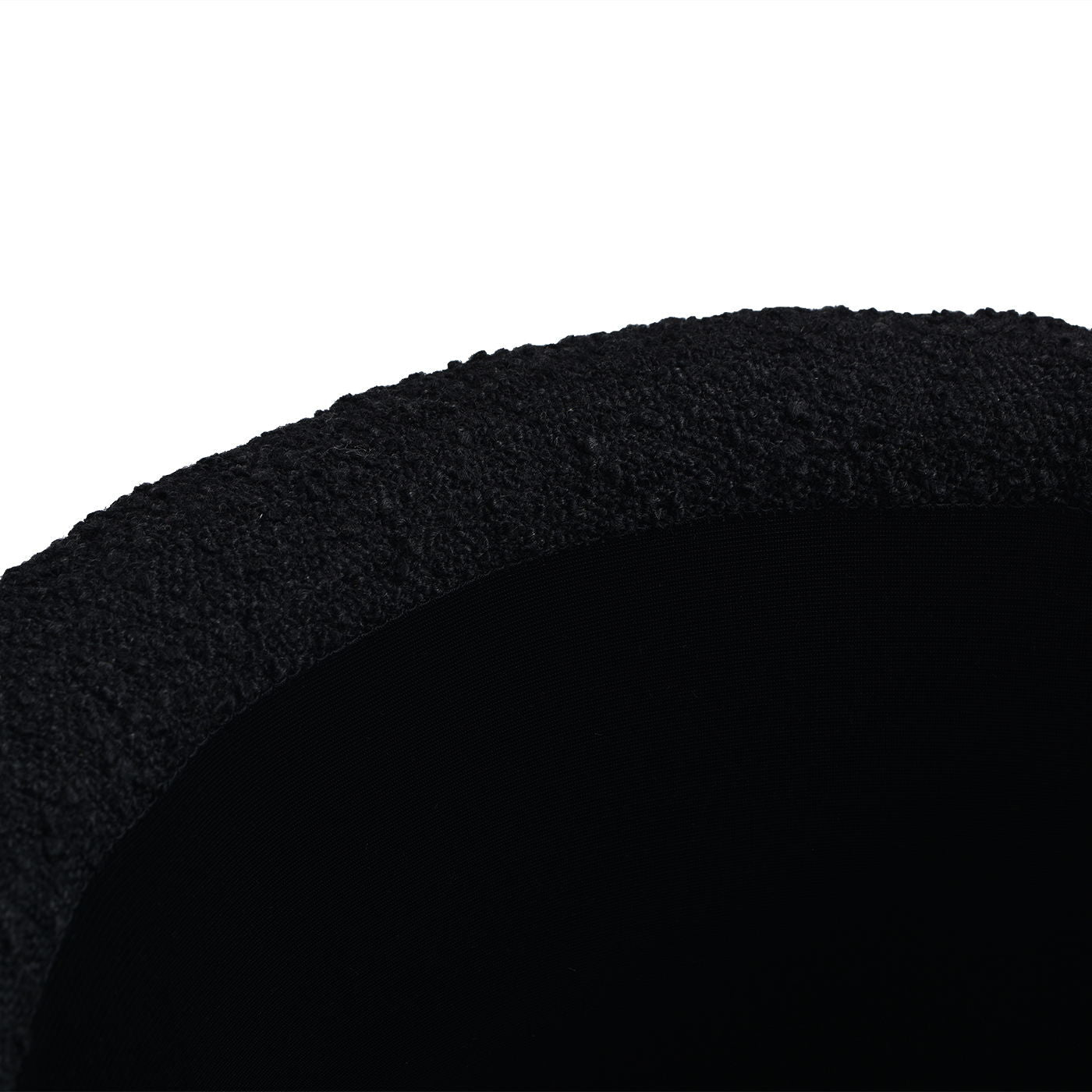 Fuji oversized round storage ottoman by HouseOfZazla; black boucle exterior with black interior on Tampa Home & Garden Store