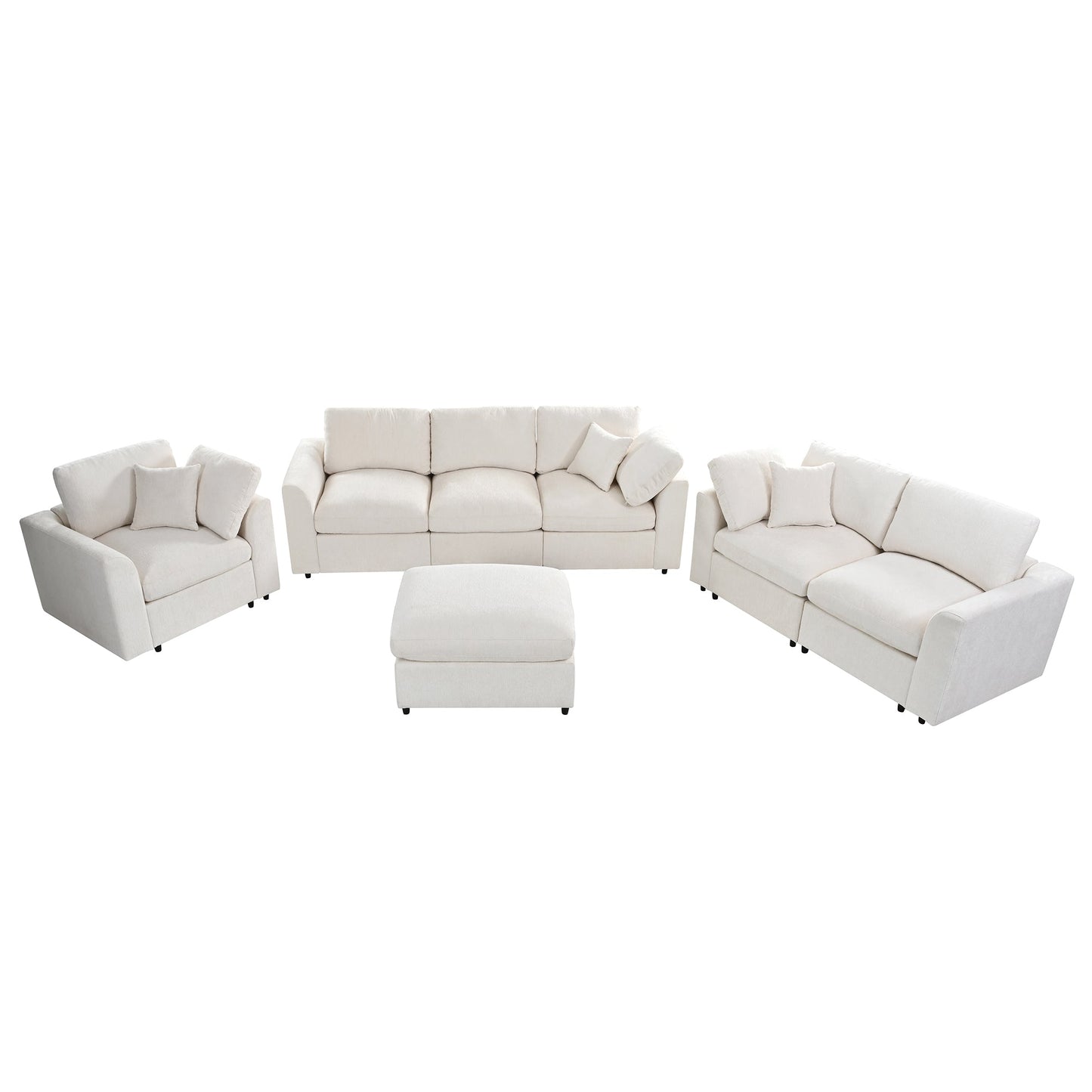 Modern Chenille Modular Sofa and Ottoman Set