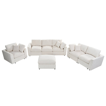 Modern Chenille Modular Sofa and Ottoman Set
