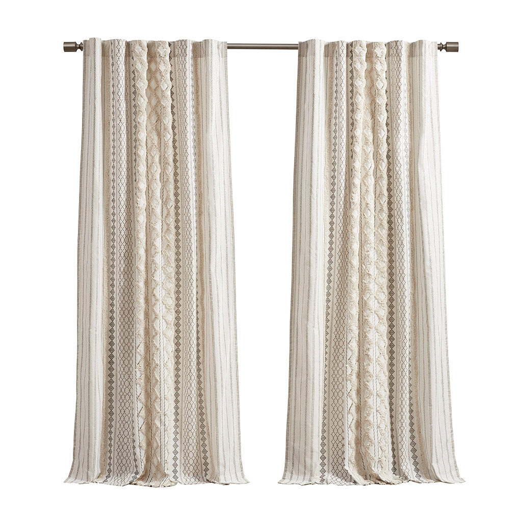 Cotton printed curtain panel pair with chenille stripe and lining, ivory, 50x84, HouseOfZazla on Tampa Home & Garden Store