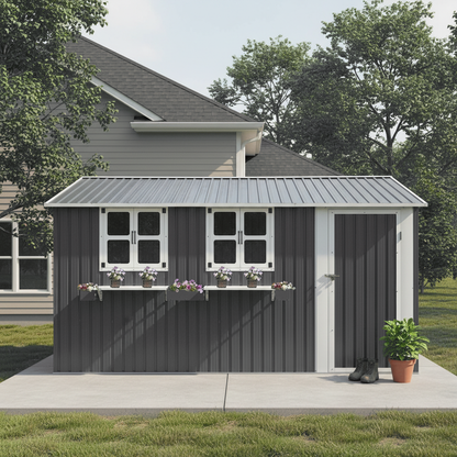 12x10 Ft Outdoor Metal Storage Shed with Windows