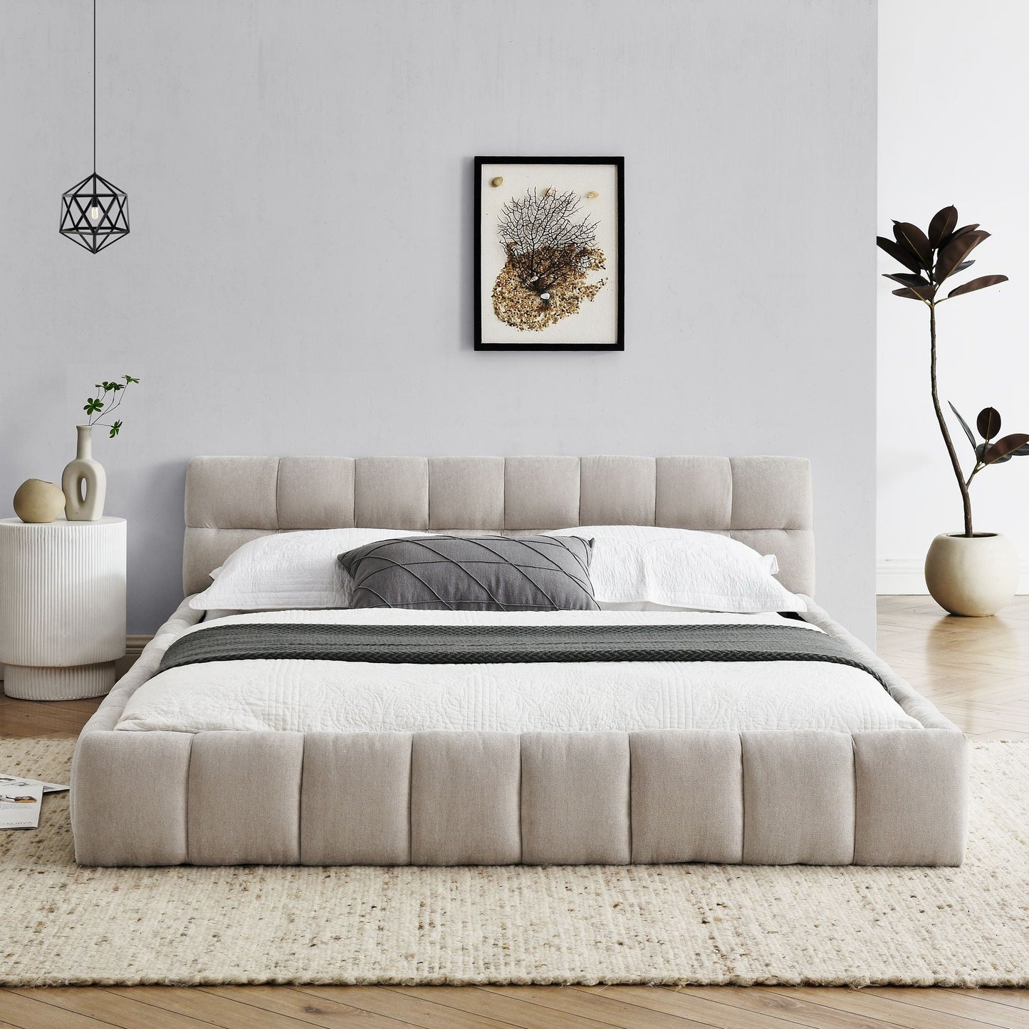 Modern Platform Bed Frame with Thick Fabric