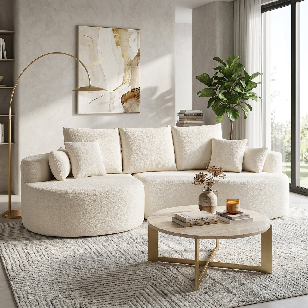 106 in 2-piece fabric cloud curved sectional chenille sofa with chaise cream on Tampa Home & Garden Store