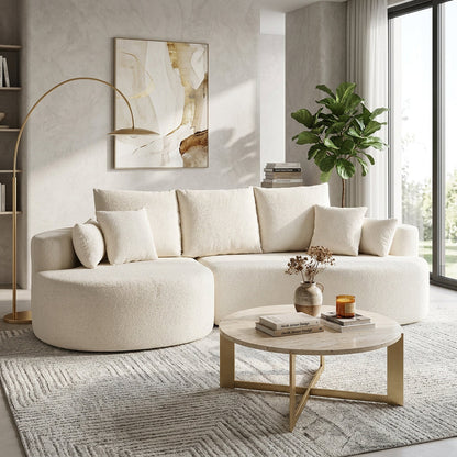 106 in 2-piece fabric cloud curved sectional chenille sofa with chaise cream on Tampa Home & Garden Store