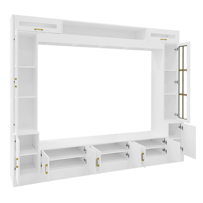 Wall Unit Entertainment Center by HouseOfZazla in white with glass doors and gold hardware on Tampa Home & Garden Store