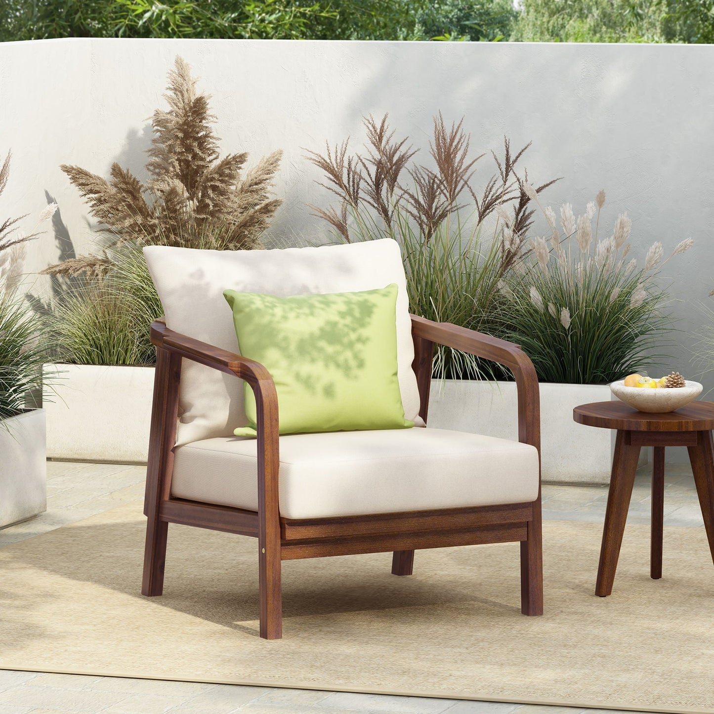 Solid Wood Lounge Chair With Woven Backrest
