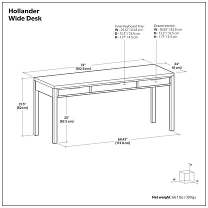 Hollander Wide Desk solid wood writing desk with three top drawers by HouseOfZazla on Tampa Home & Garden Store