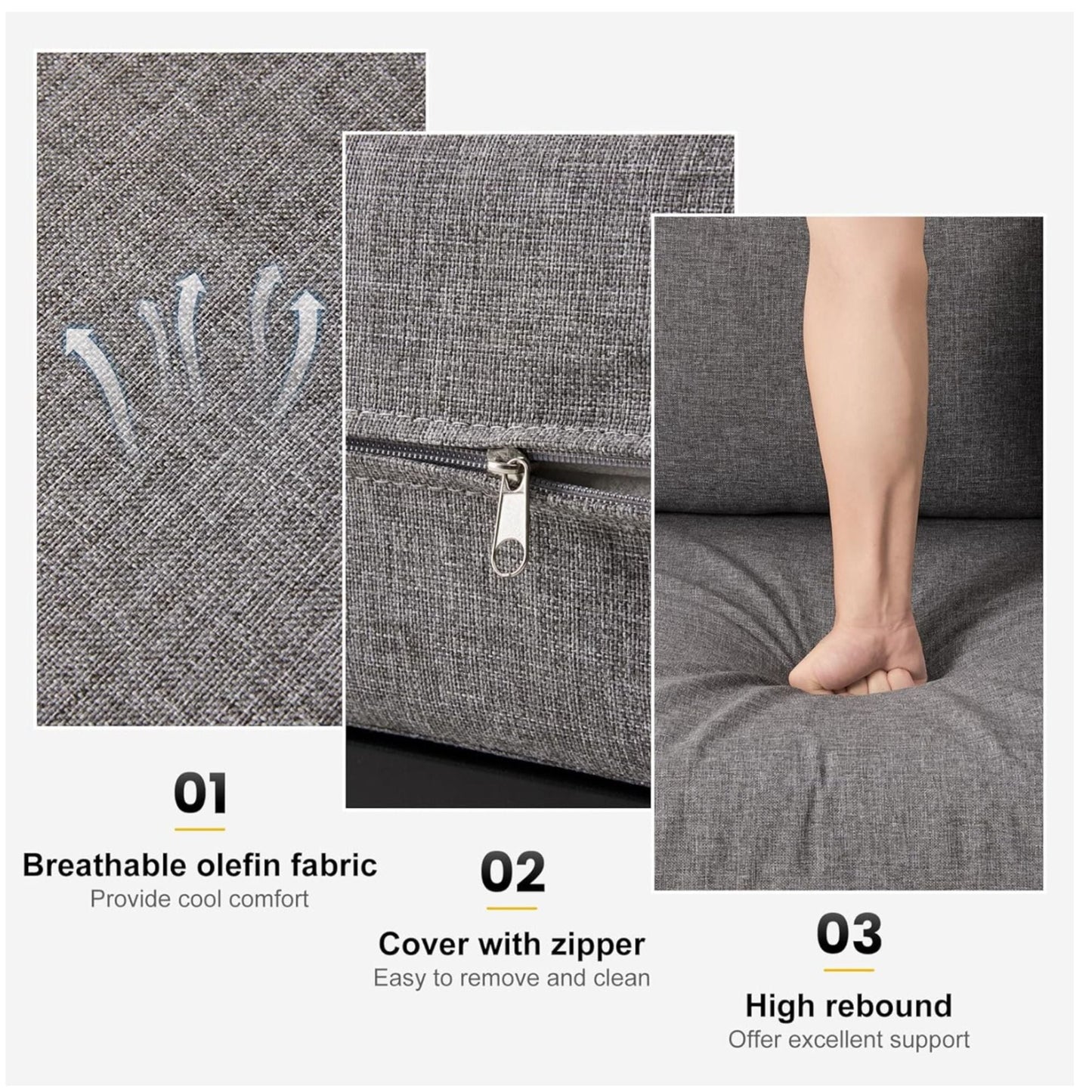 HouseOfZazla 5-piece patio sectional fabric swatches in gray with zipper cover cushions on Tampa Home & Garden Store