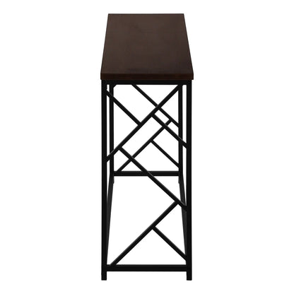 Accent Console Table for Entryway, dark wood top with black metal crisscross frame on Tampa Home & Garden Store