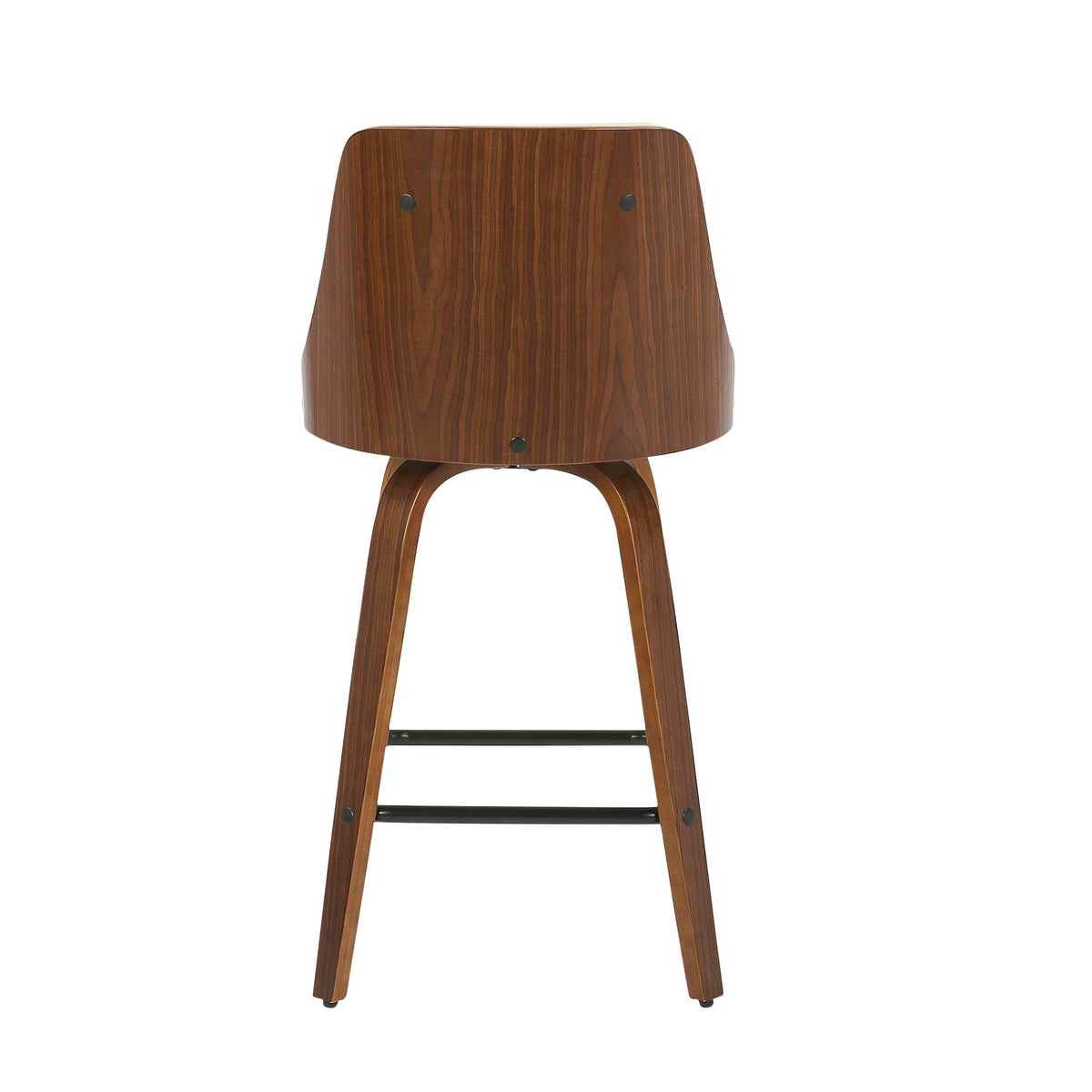 Mid Century Modern Counter Stool Set by HouseOfZazla, brown wood veneer with swivel base on Tampa Home & Garden Store