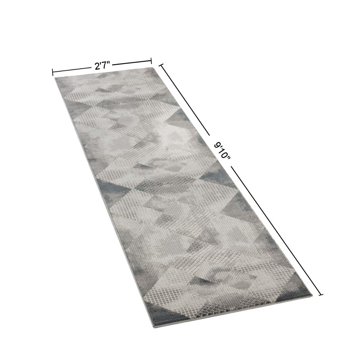 Area rug runner in soft gray geometric pattern by HouseOfZazla, 27 in wide x 9 ft 10 in long on Tampa Home & Garden Store