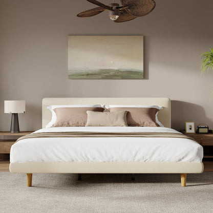 King Size Beige and Chunky Upholstered Bed Frame