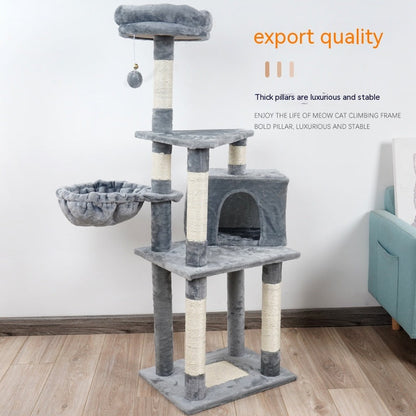 Multi-layer cat tree with grey plush, sisal posts, cave, and hanging toy by Sell My Stuff on Tampa Home & Garden Store