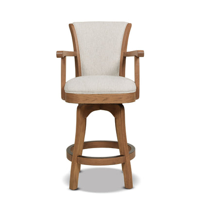 HouseOfZazla swivel counter height bar stool with high back and beige fabric on hardwood on Tampa Home & Garden Store