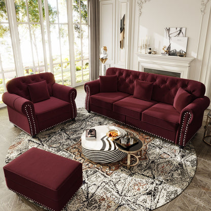 Upholstered Sofa Set with Nailhead and Pillows