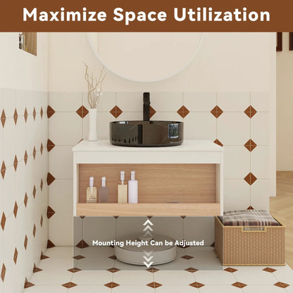 Floating Vanity with Vessel Sink and Open Shelf