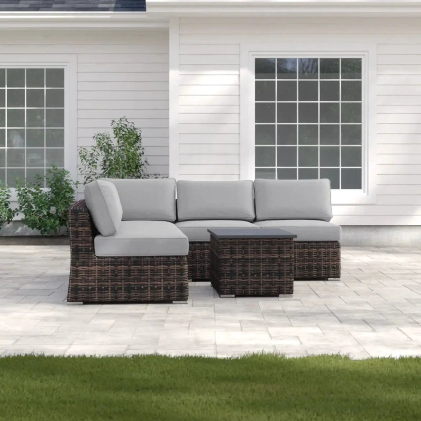 Wicker sectional gray cushions and matching coffee table, 2-piece set Unique Piece on Tampa Home & Garden Store