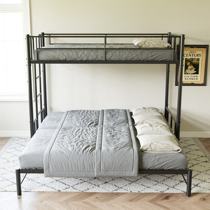 Twin Size Metal Pull-Out Bunk Bed with Ladder, black steel, two mattresses by HouseOfZazla on Tampa Home & Garden Store