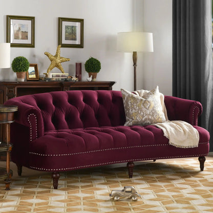 La Rosa Chesterfield tufted sofa in plum velvet with nailhead trim by Unique Piece Furniture on Tampa Home & Garden Store