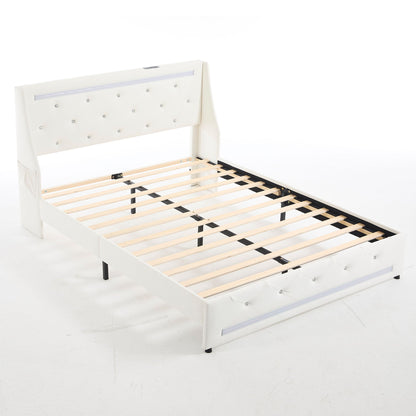 Wingback Upholstered Bed Frame Led and Usb