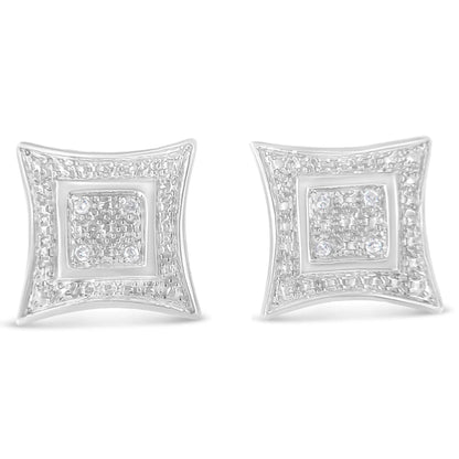 Sterling silver square halo stud earrings with pavé diamonds, on Tampa Home & Garden Store