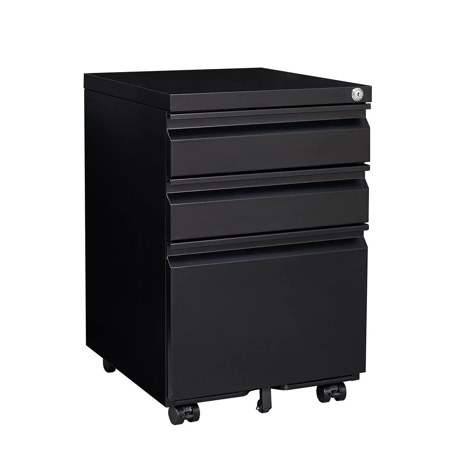 Black metal mobile filing cabinet with lock and multiple drawers on casters on Tampa Home & Garden Store