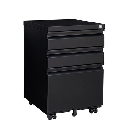 Black metal mobile filing cabinet with lock and multiple drawers on casters on Tampa Home & Garden Store